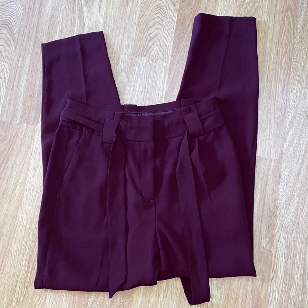 Express wine super red high waisted pants belted